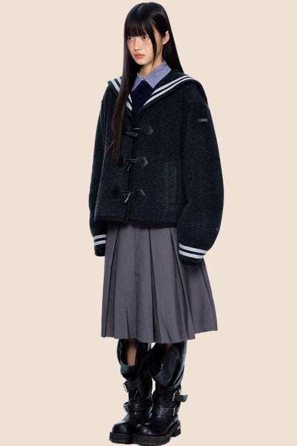 Navy Collar Woolen Coat
