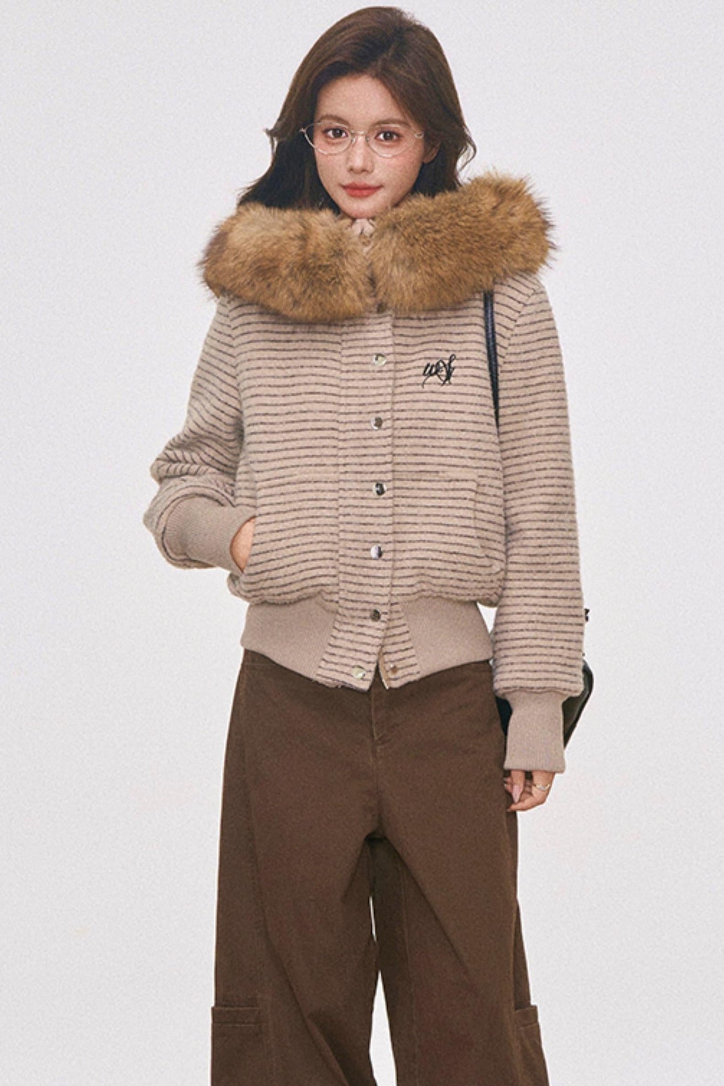 Wool Collar Hooded Jacket Set-Up