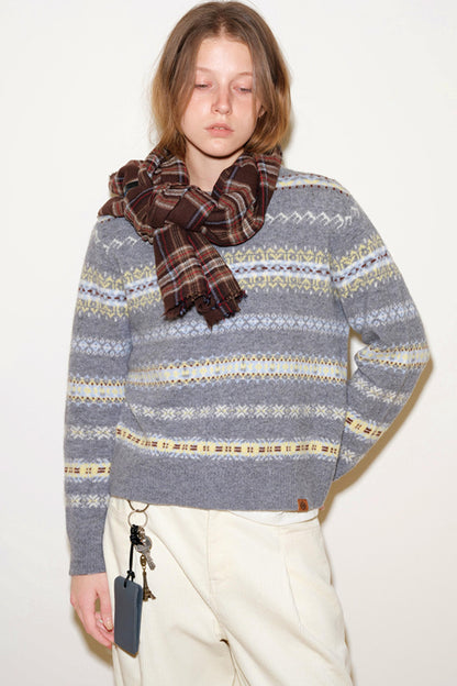 Color-Blocked Fair Isle Wool Sweater