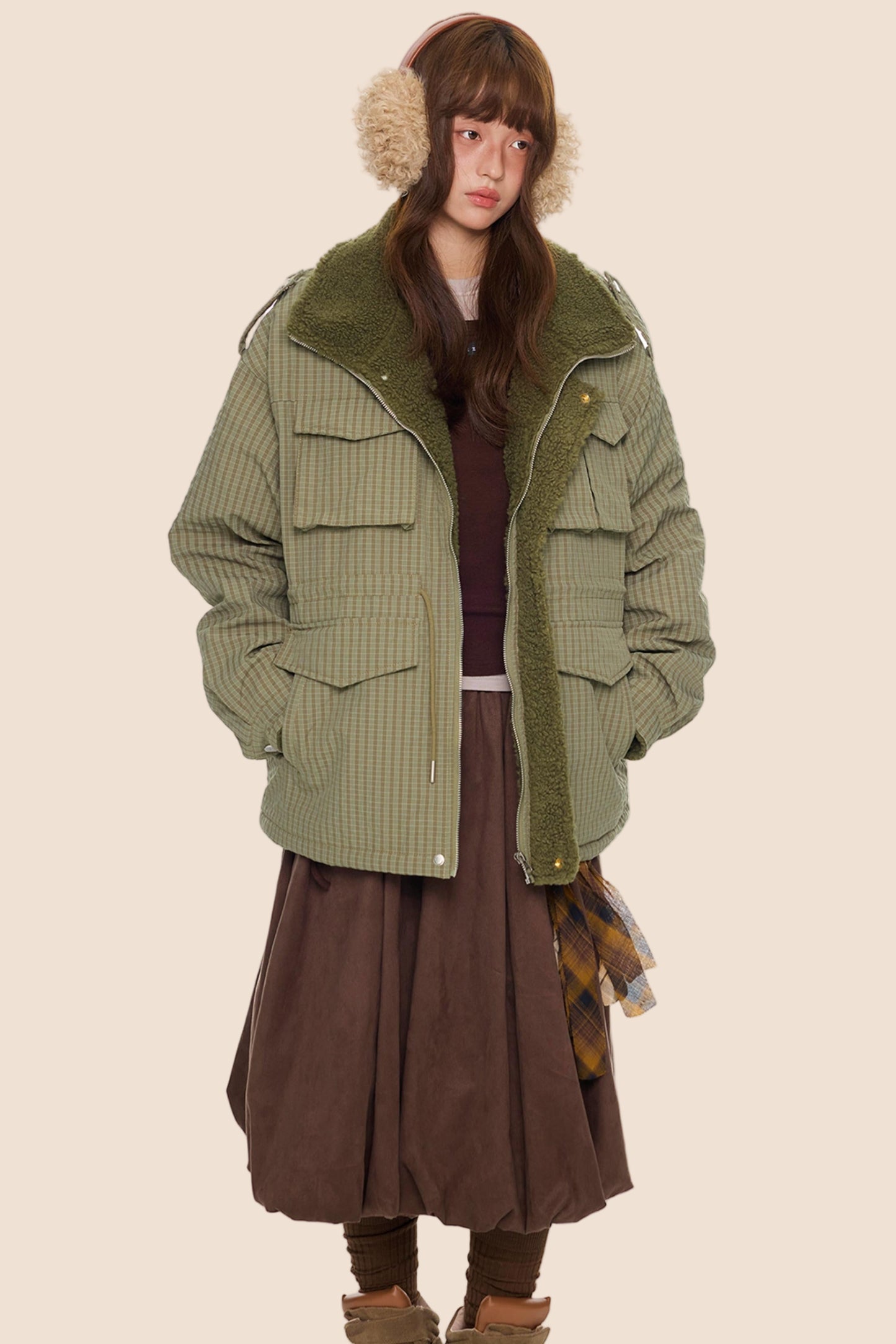 Furry Plaid Cotton Jacket