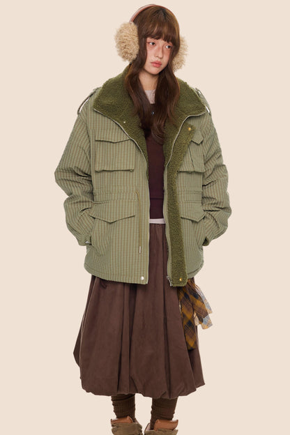 Furry Plaid Cotton Jacket