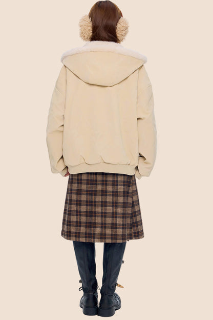 Mountain Carving Fur Collar Jacket