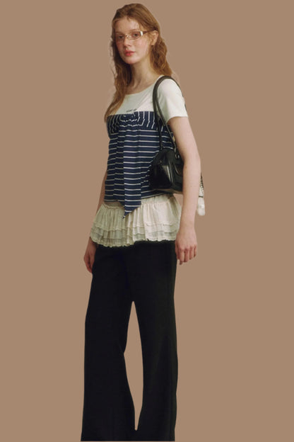 Chic Black Lace-Trimmed Wide Leg Pants