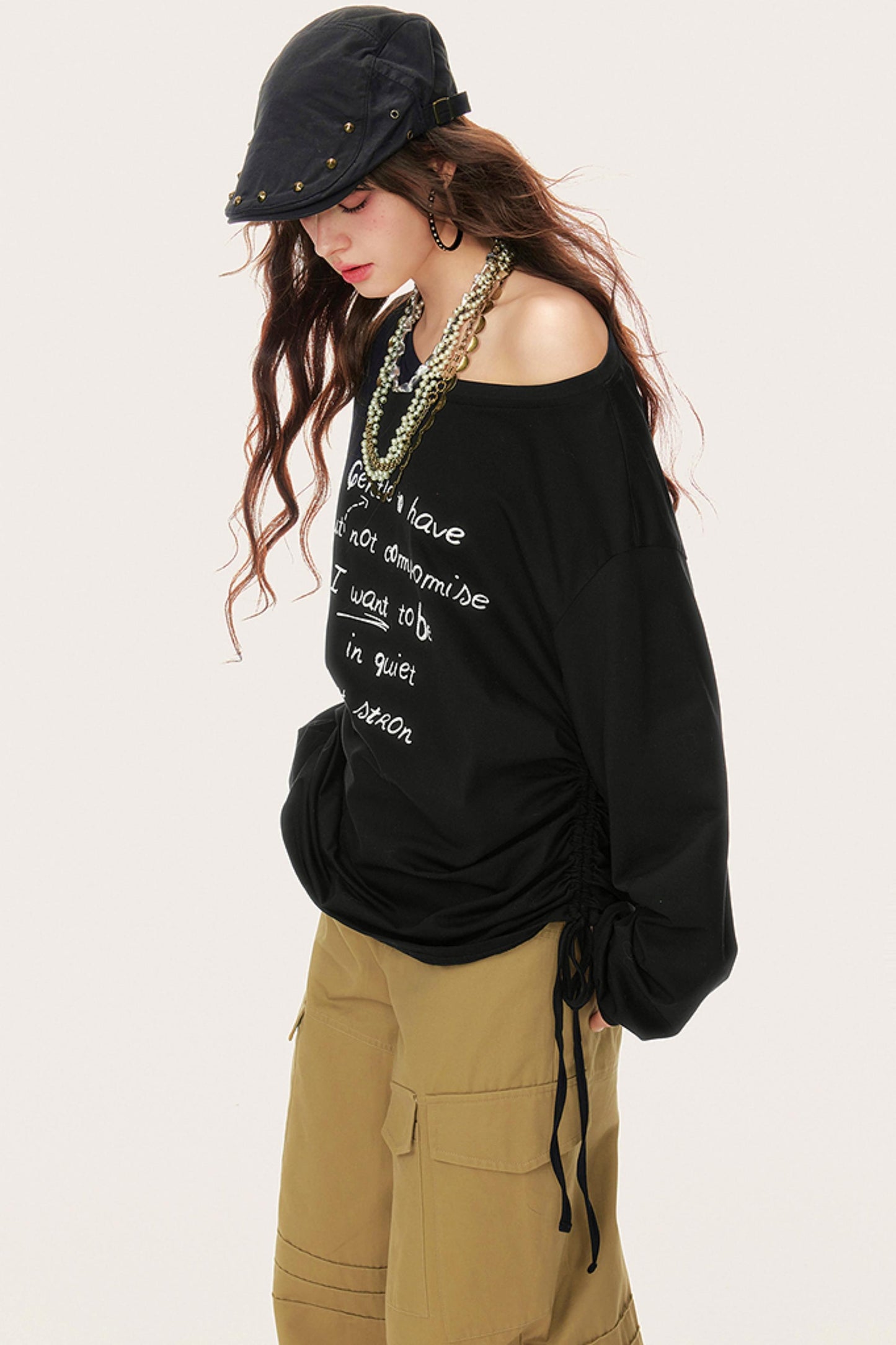 Hollow Long Sleeve Smock T-Shirt
