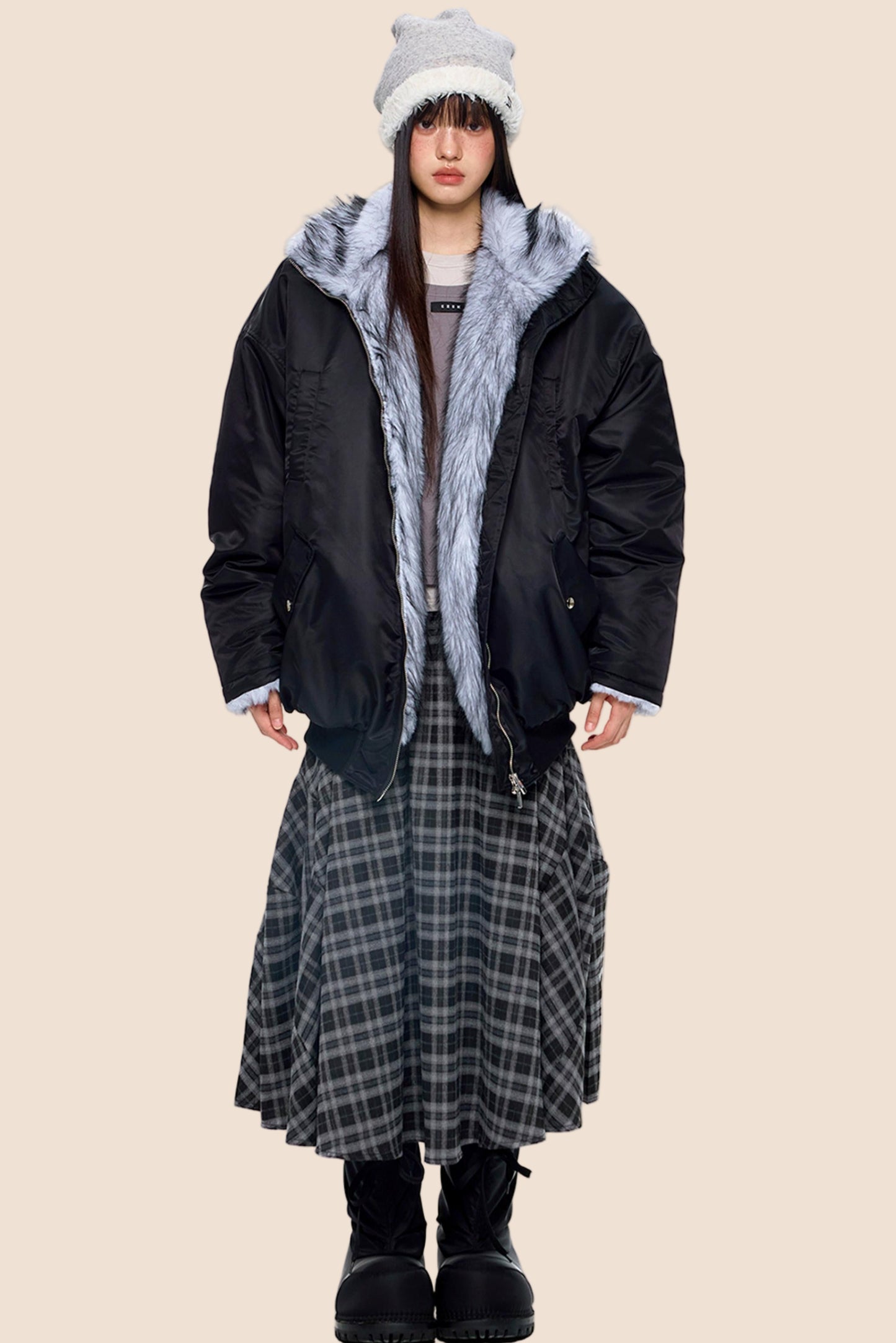 Fur-Trimmed Color-Blocked Cotton Jacket