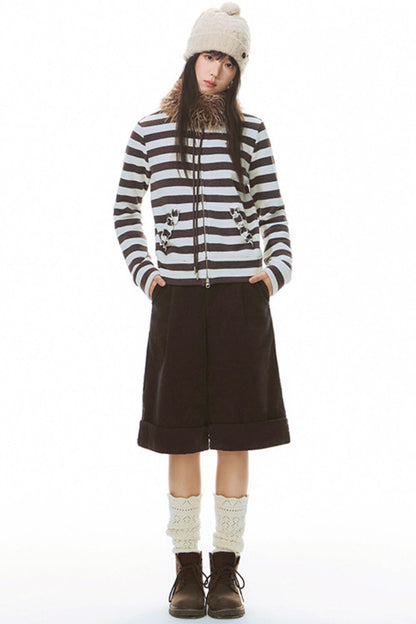 Stand-Up Striped Sweatshirt Jacket Set-Up
