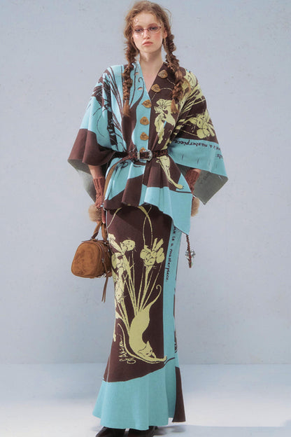 Purple Gold Hand-Painted Knitted Set-Up