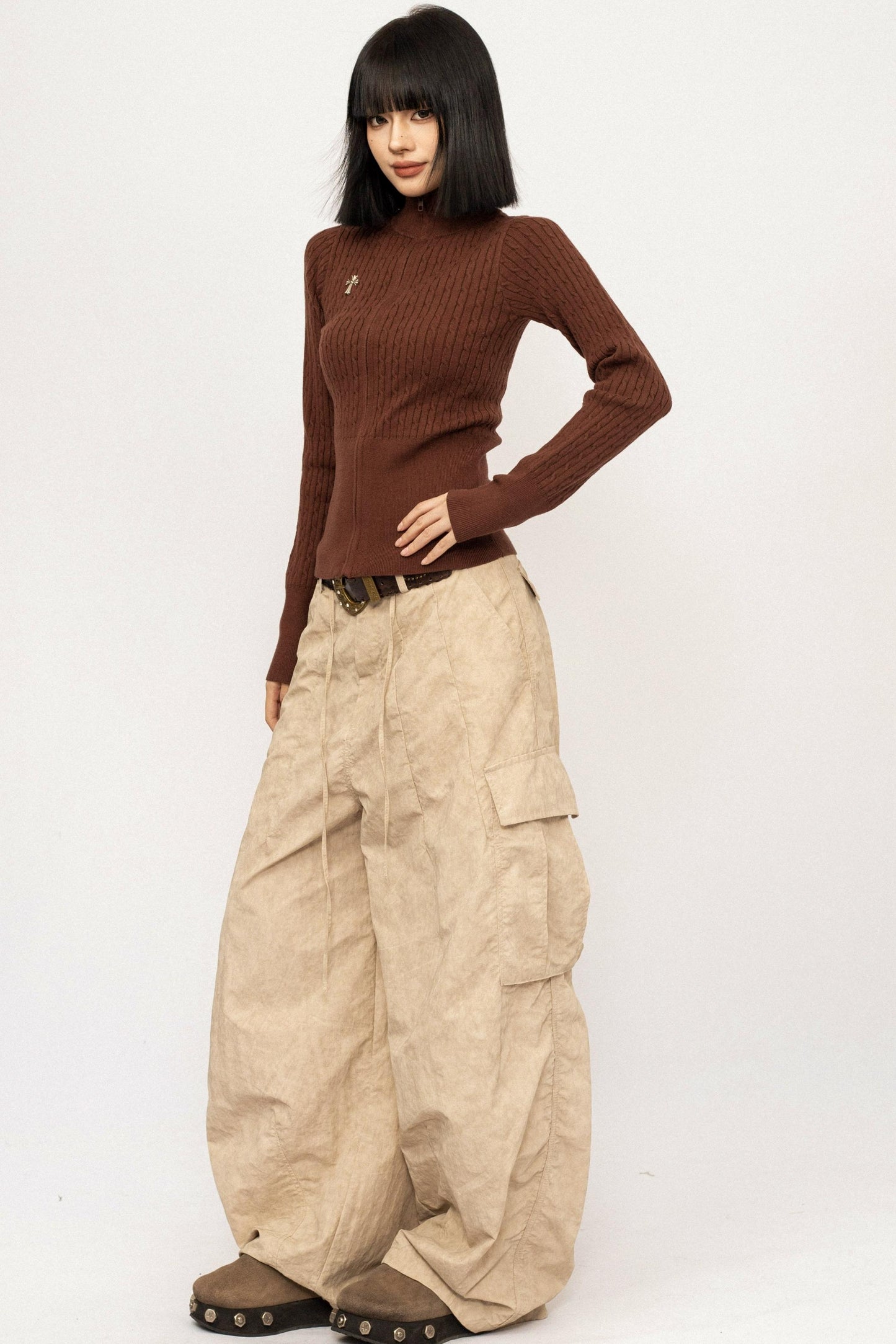 Retro High-Neck Knit Top