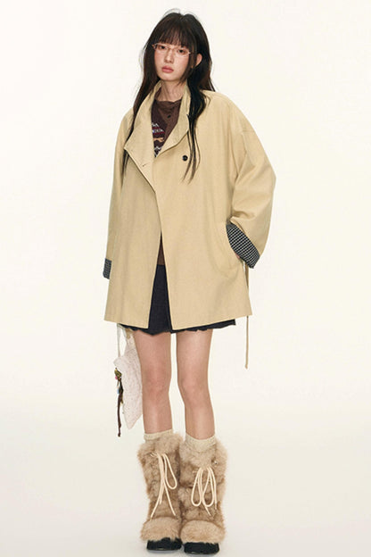 Dual-Purpose Plaid Patchwork Trench Coat