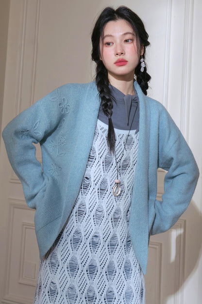 Sense Layering Gray and Blue Openwork Sundress Set