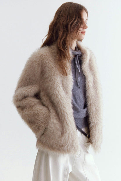 Stand Collar Eco-Friendly Fur Coat