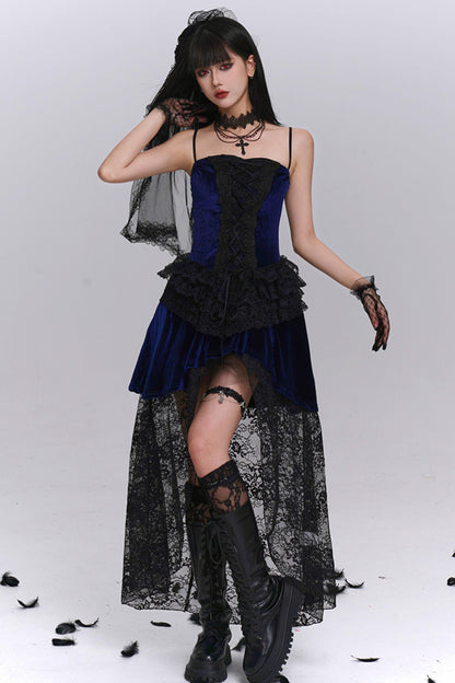 Stunning Blue Gothic Camisole Dress Set-Up