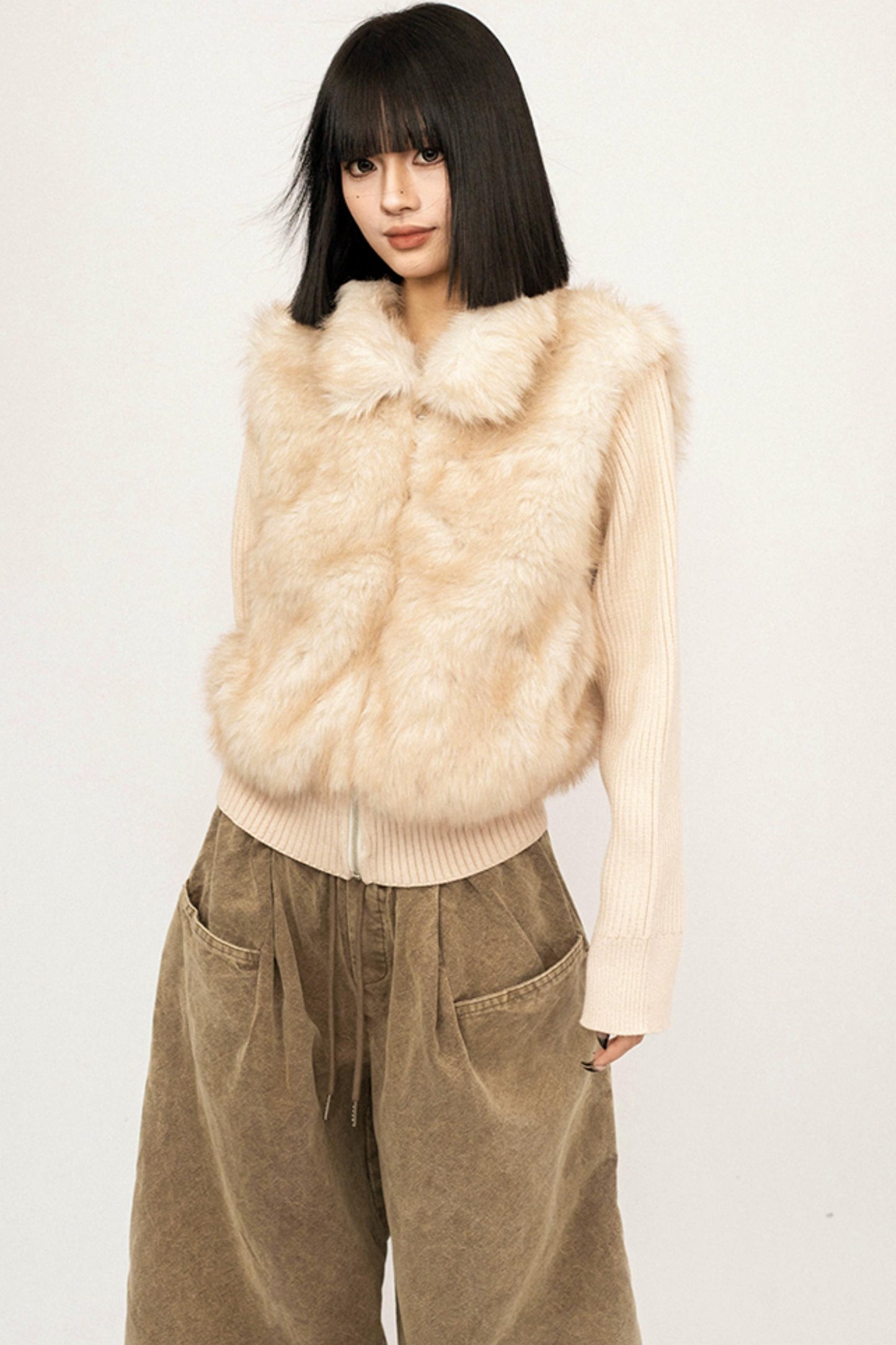Knitted Fur Patchwork Coat