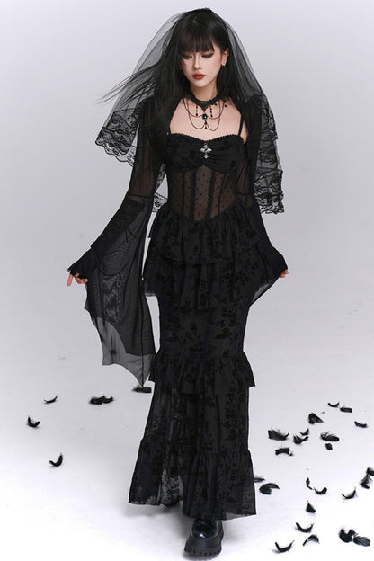 Gothic Black Mermaid Dress Set-Up