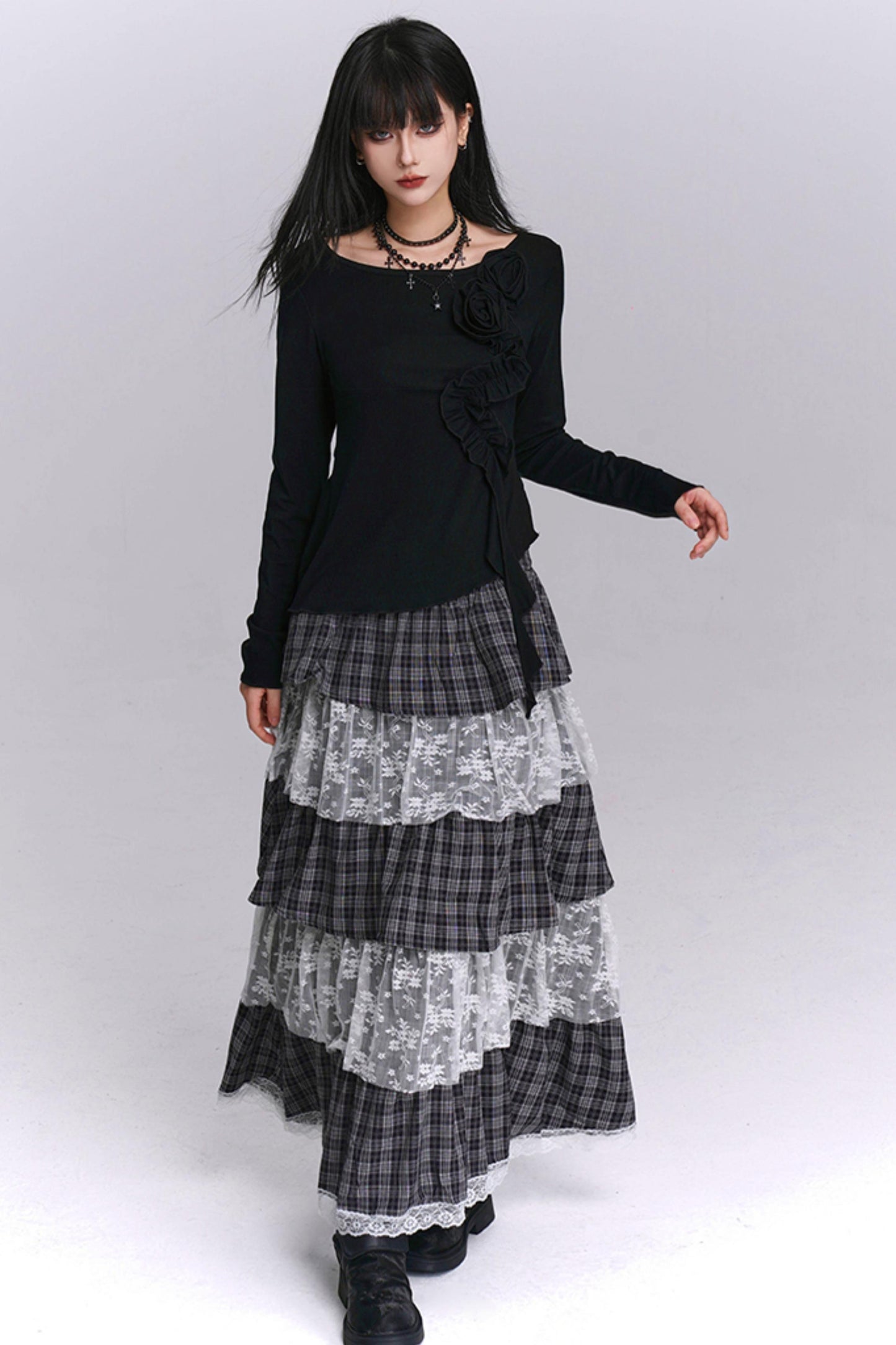 Brown Plaid Cake Skirt