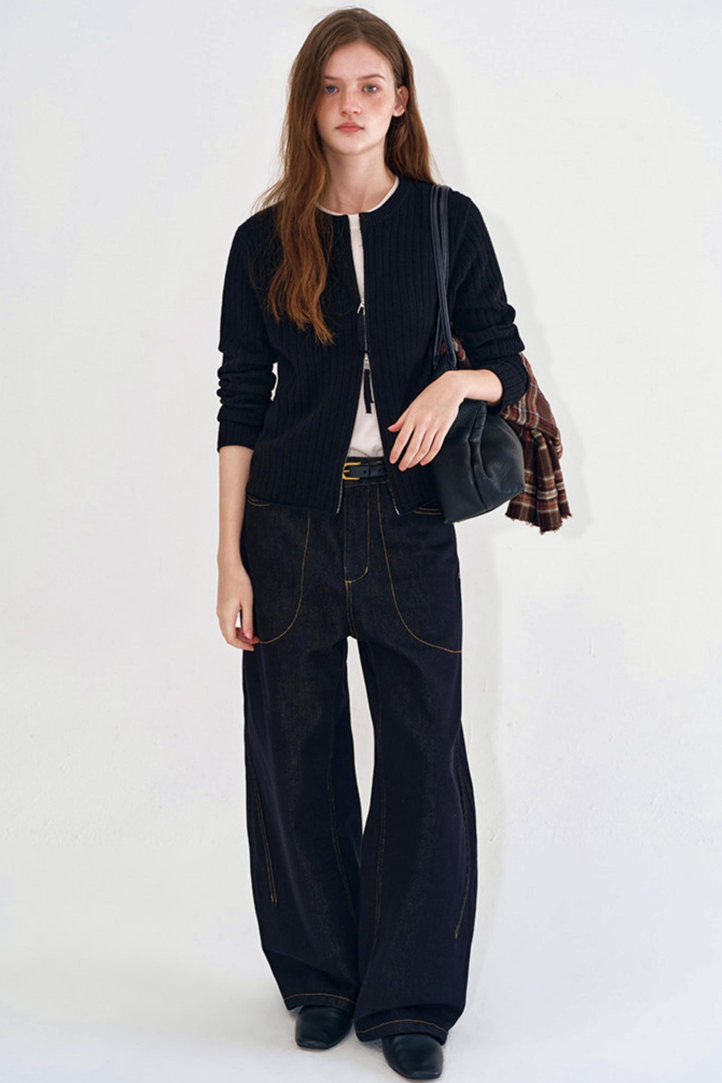 Rolled Edge Double Zipper Knit Cardigan