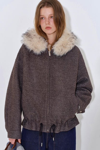 Fur Collar Wool Blend Coat
