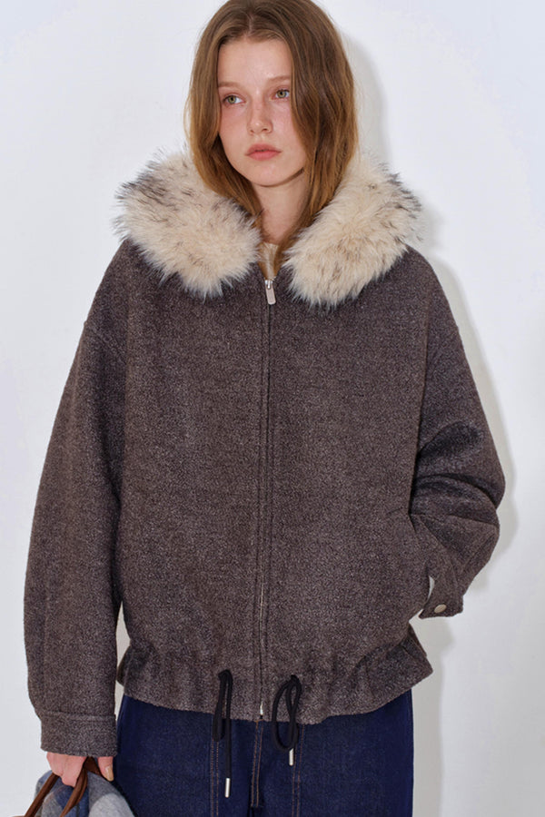 Fur Collar Wool Blend Coat