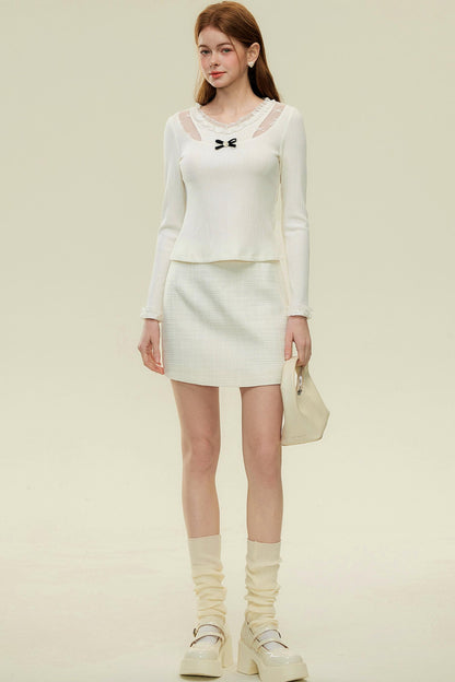 V-Neck Lace Knit Top