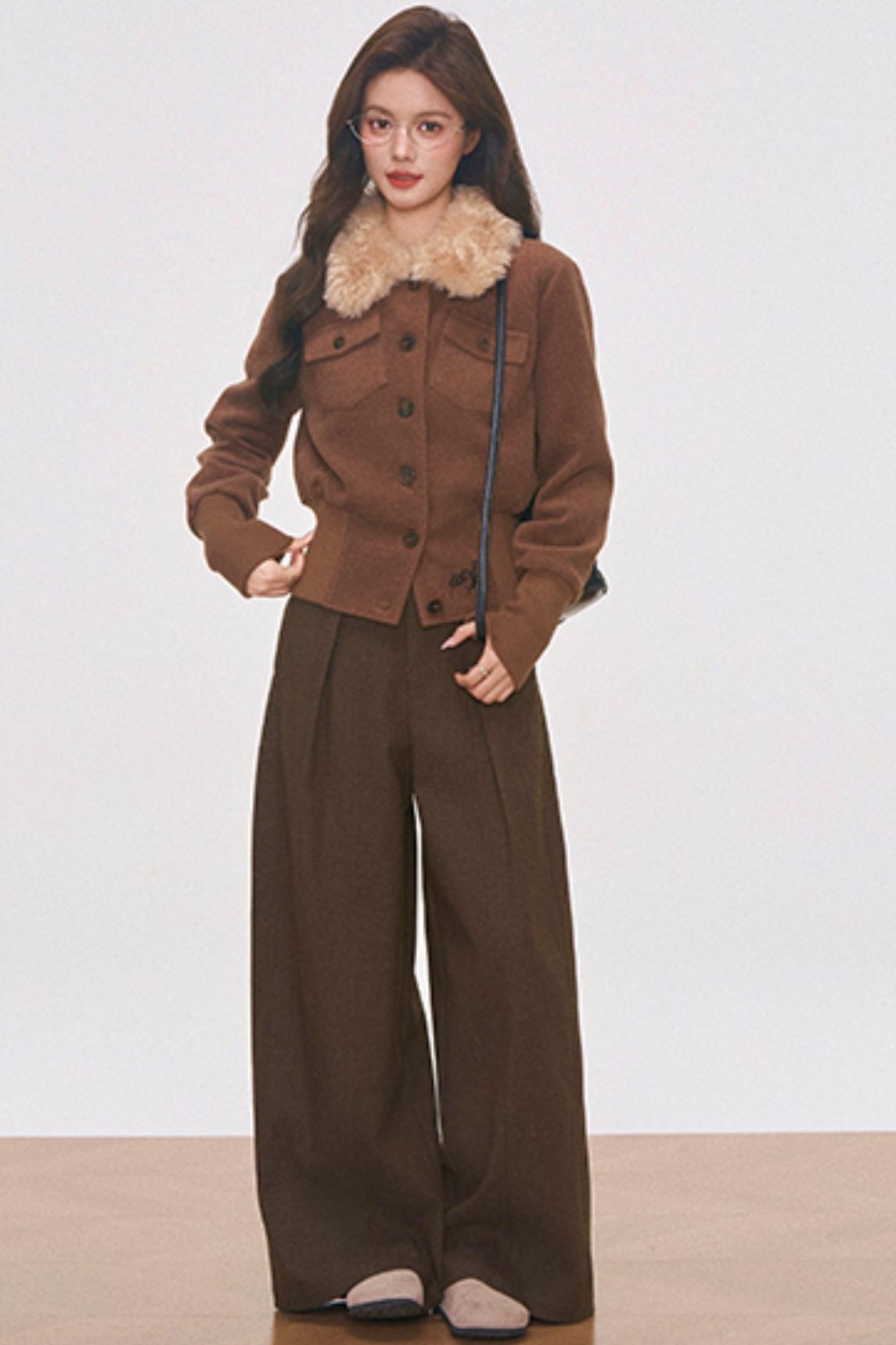 Brown Woolen Jacket And Pants Set-Up