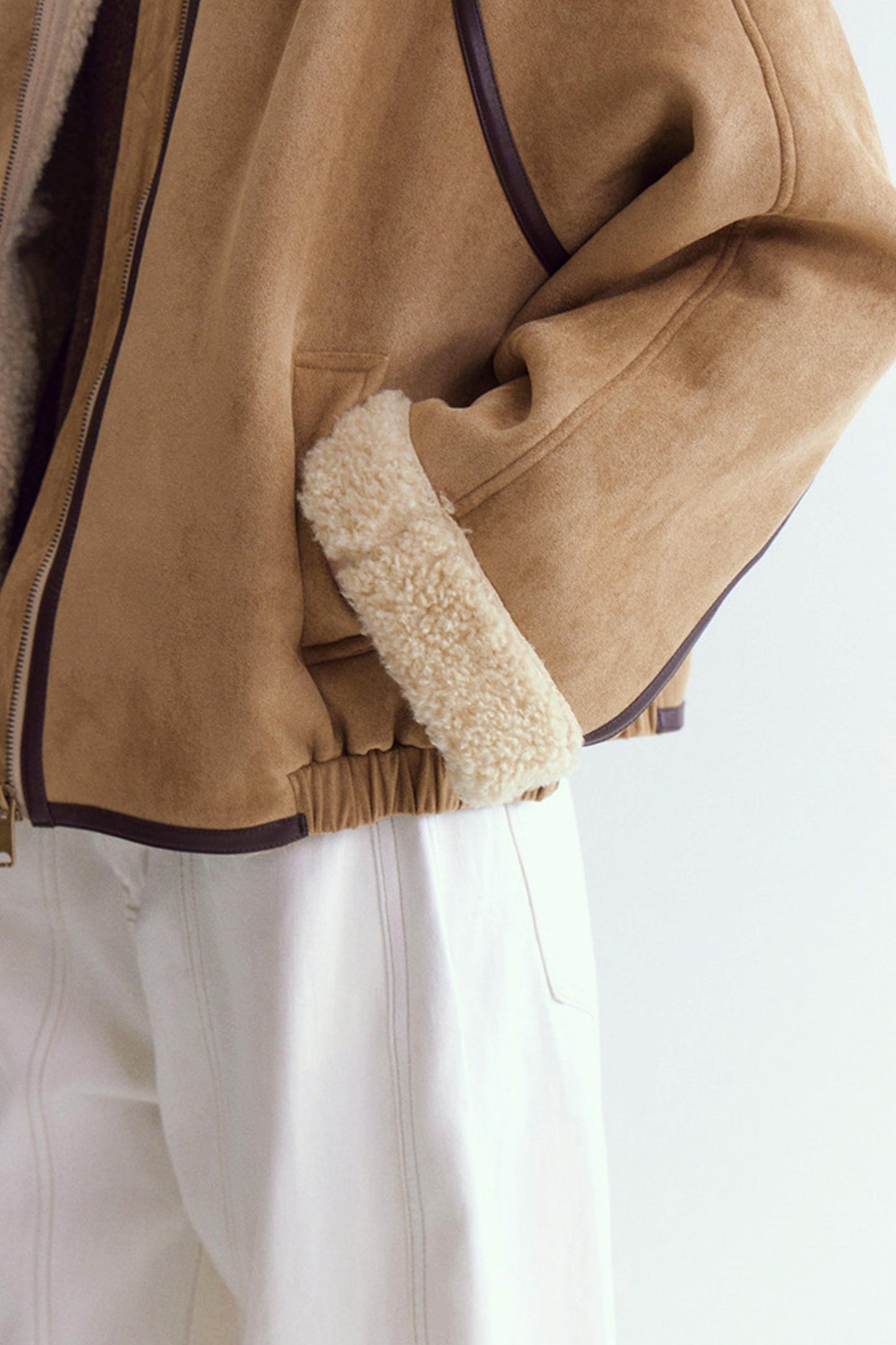 Color-Blocked Suede Shearling Coat