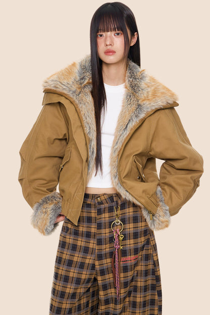 Furry Lapel Cotton Jacket