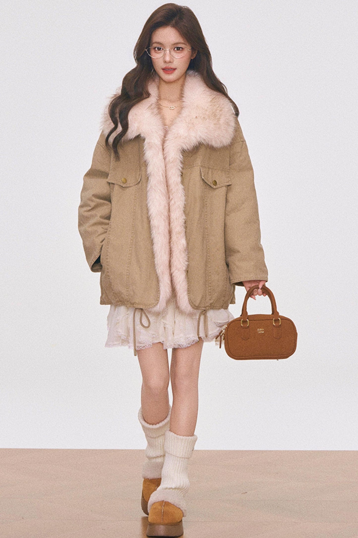 Washed Fur Patchwork Jacket Set-Up