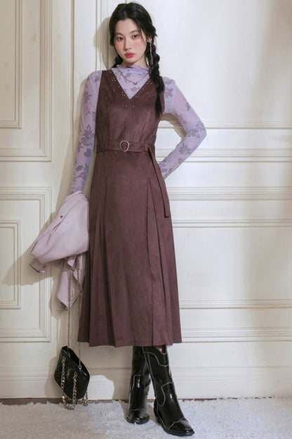 Grey Studded Deerskin Vest Dress