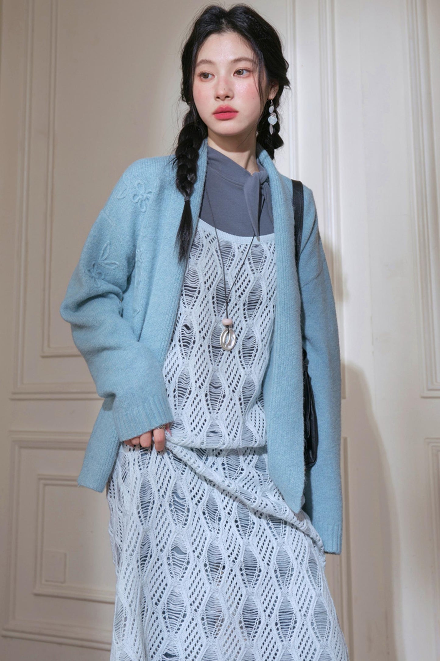 Misty Lake Blue Woolen Sweater Set