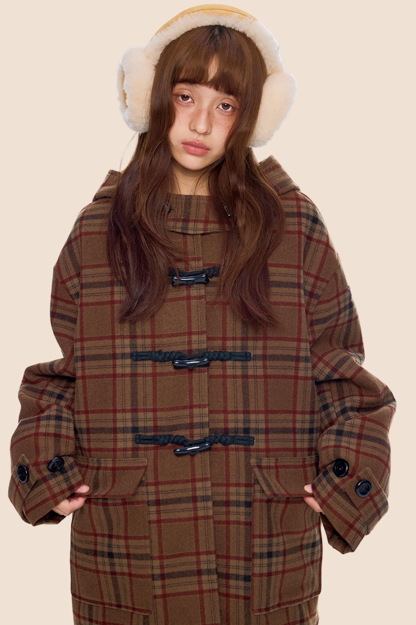 Plaid Toggle Woolen Coat