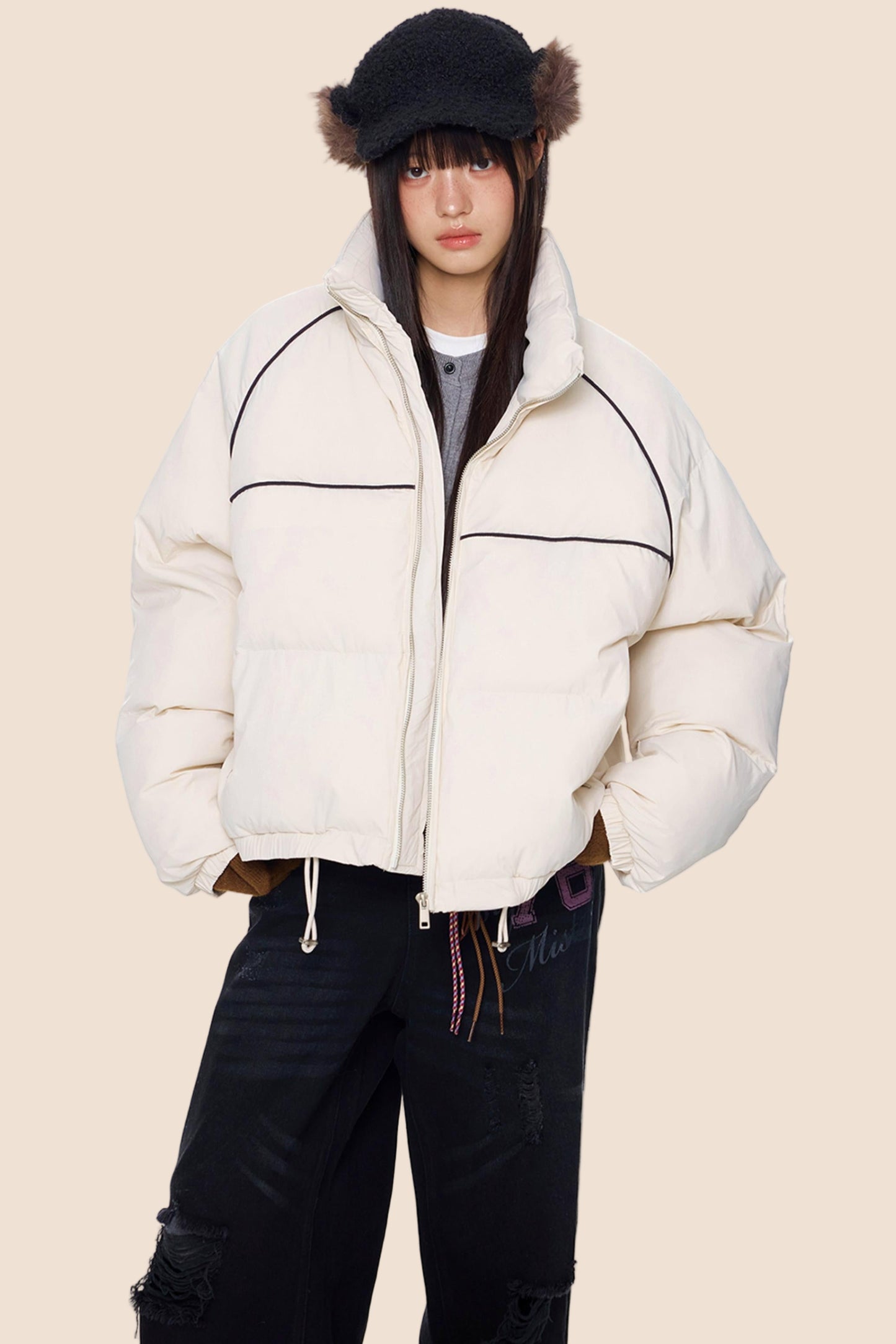 Color-Block Striped Cotton Jacket