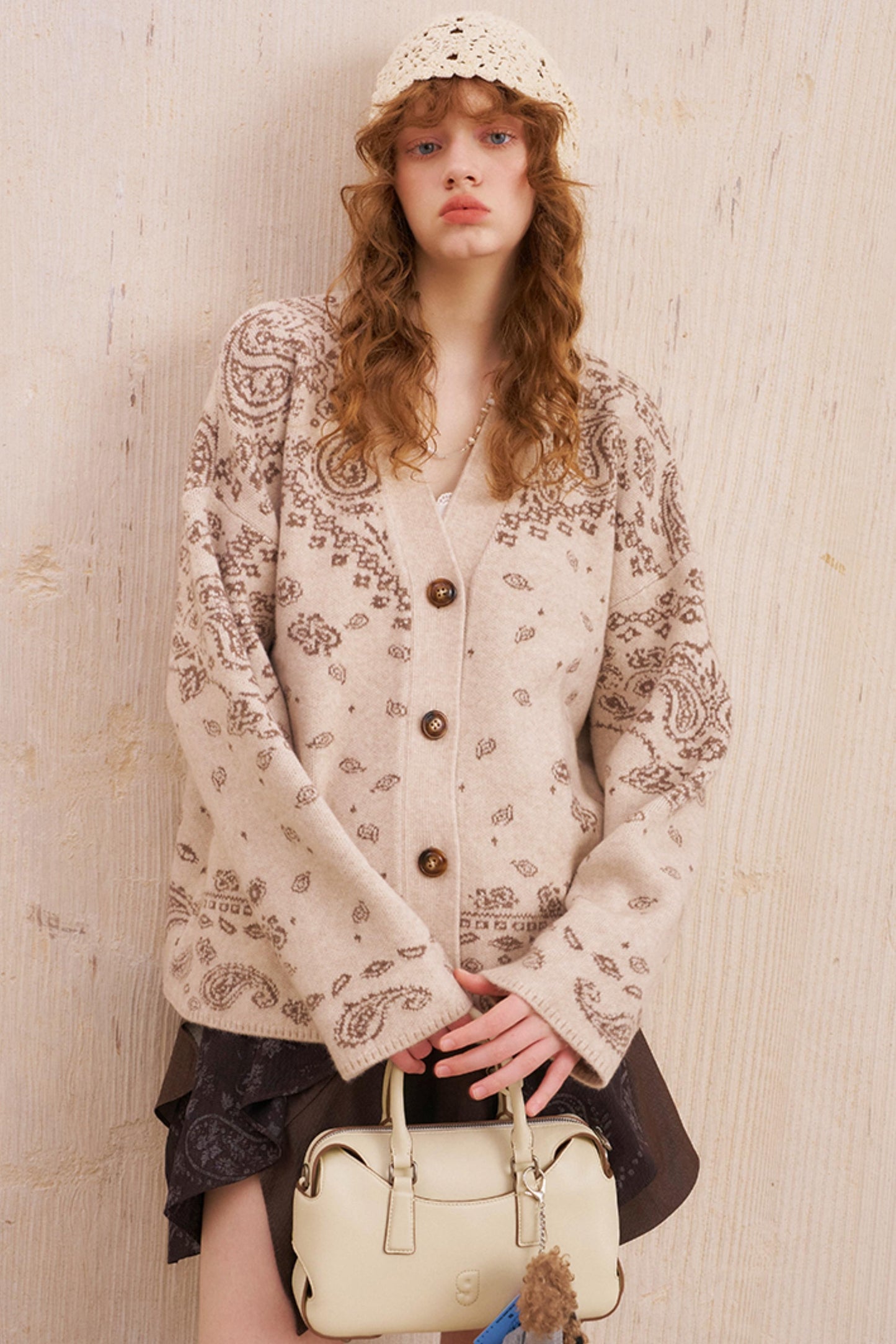 Cashew Flower Premium Jacquard Knit Cardigan