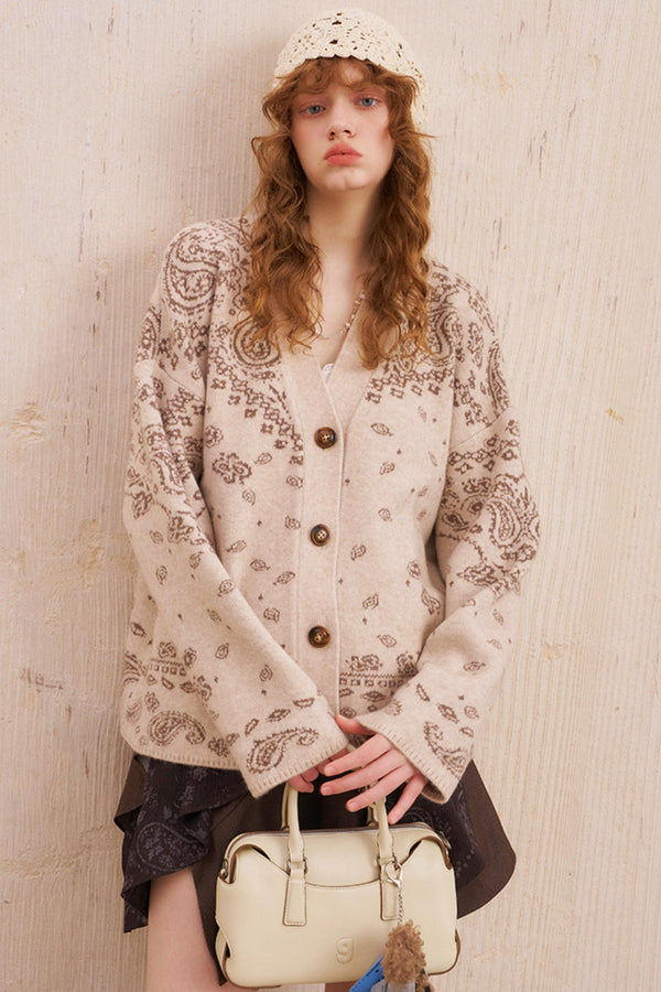 Cashew Flower Premium Jacquard Knit Cardigan