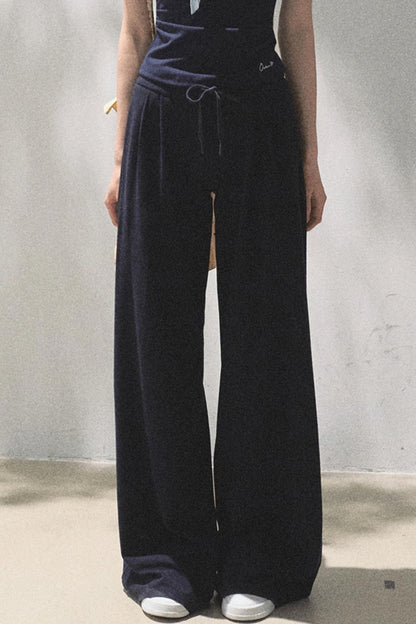 Lace-Up Top & Wide Leg Pants Set-Up