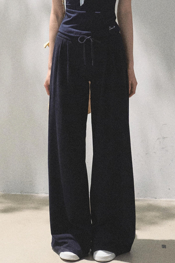 Lace-Up Top & Wide Leg Pants Set-Up