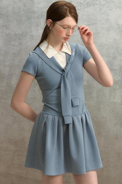 Embroidered Navy Knit Dress