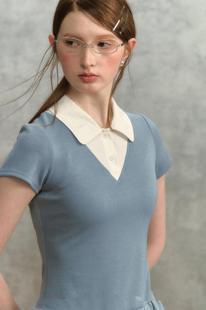 Embroidered Navy Knit Dress