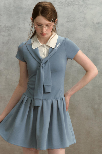 Embroidered Navy Knit Dress