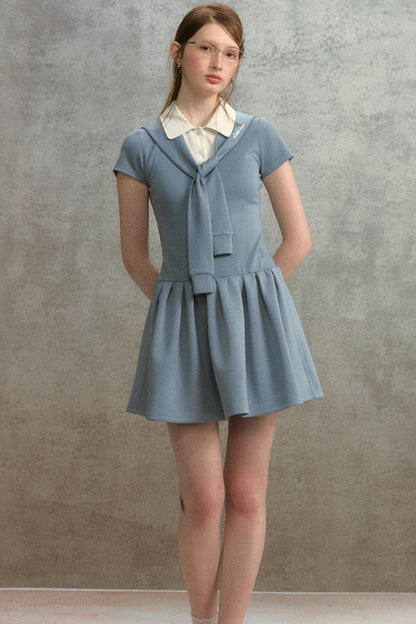 Embroidered Navy Knit Dress