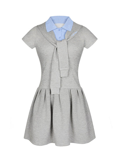 Embroidered Navy Knit Dress