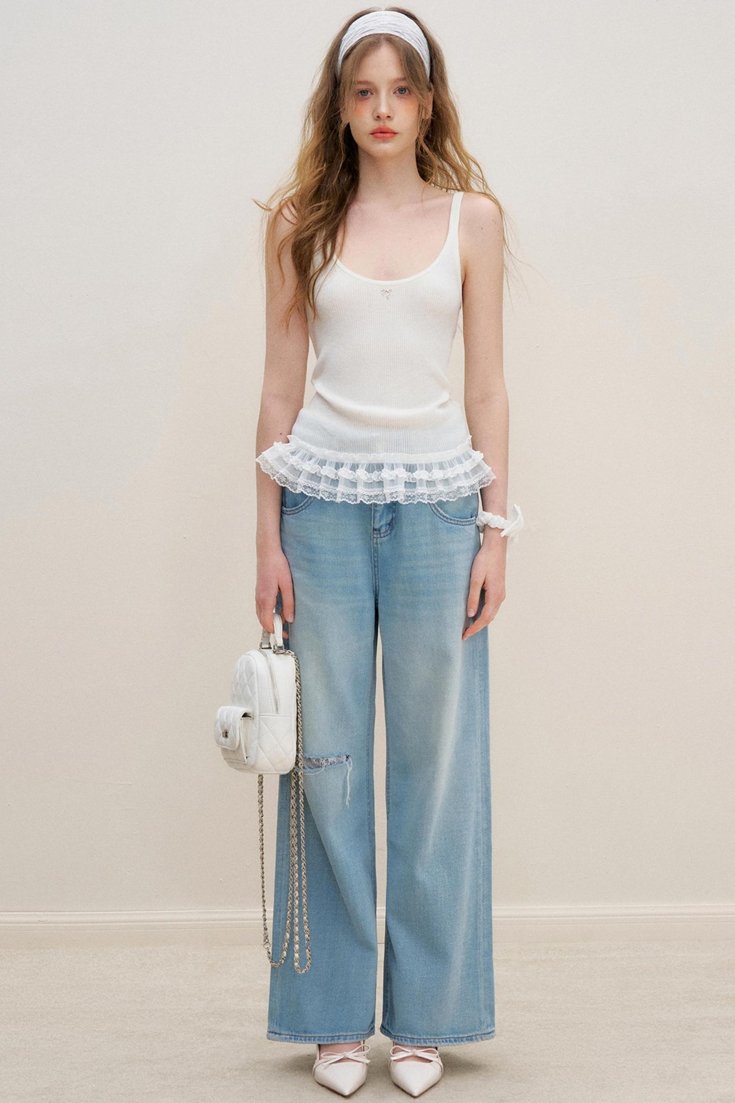 Lace Patchwork Knit Suspenders