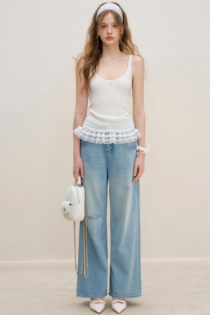 Lace Patchwork Knit Suspenders