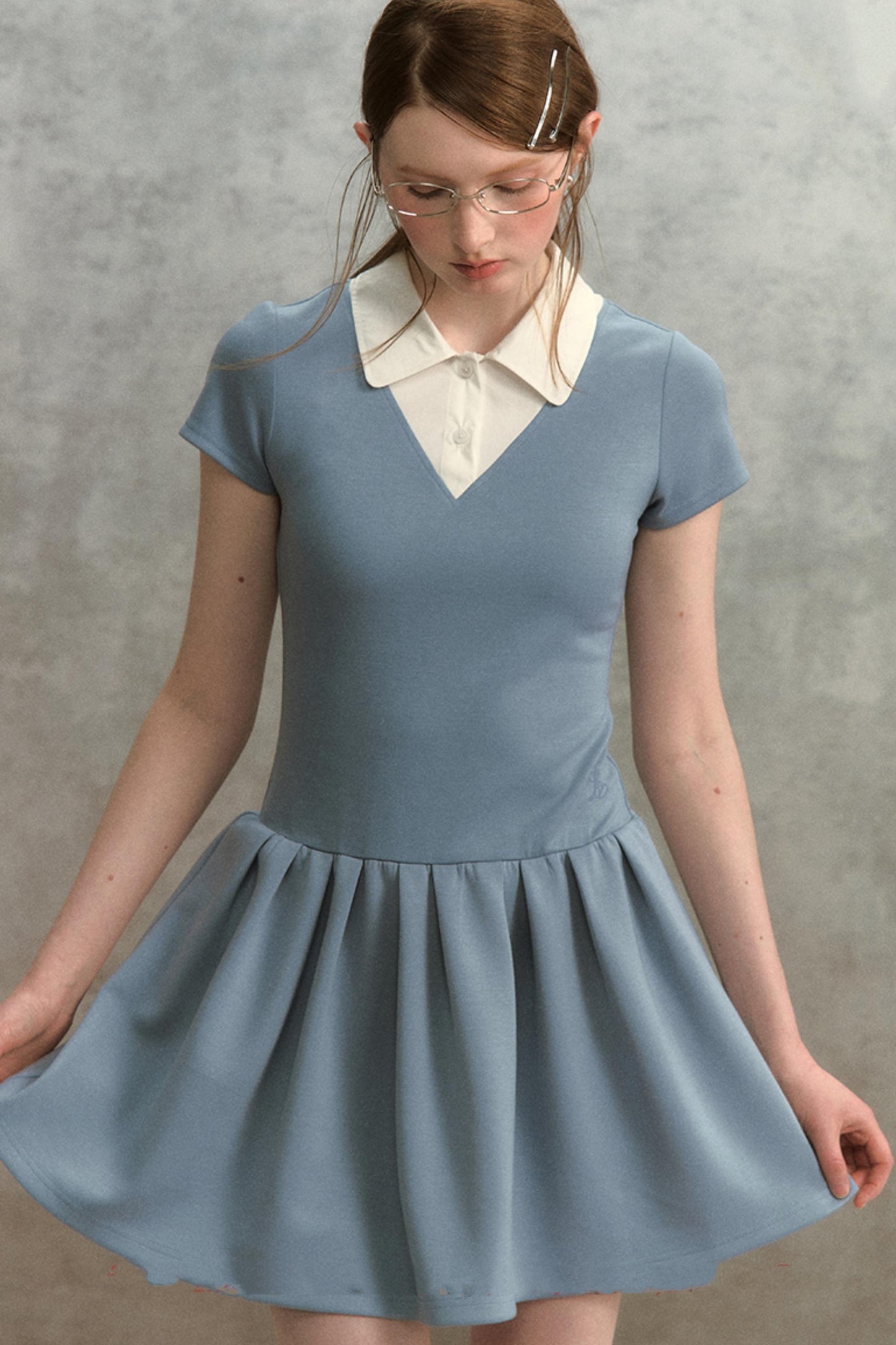 Embroidered Navy Knit Dress