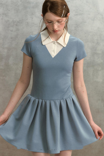 Embroidered Navy Knit Dress