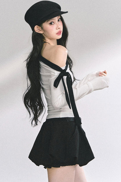 Swirl Waist Slimming Black Top