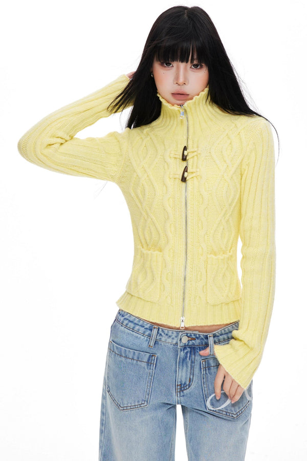 High Neck Slim Sweater Jacket