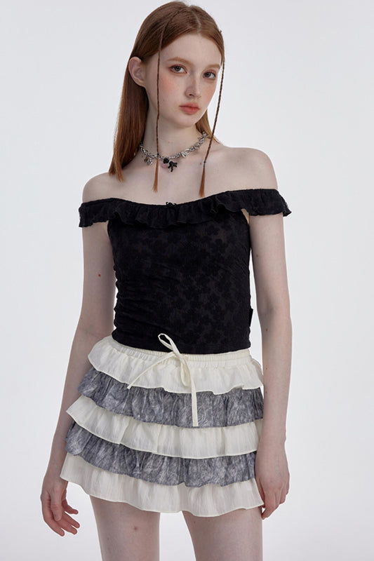 Floral Ruffled One-Shoulder Blouse