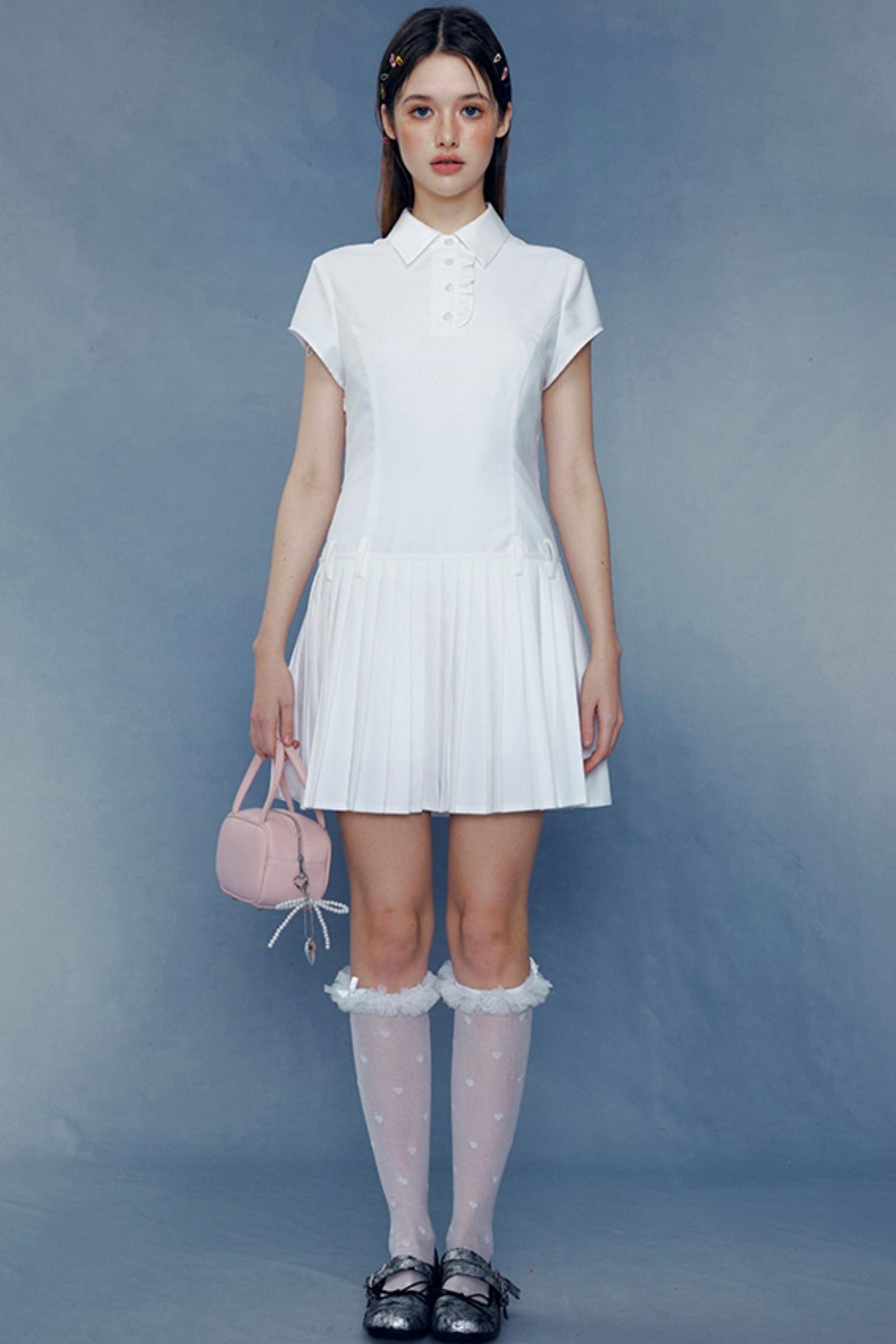 Lace Pleated Shirt Dress