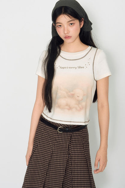 Lamb Print Short-Sleeved T-Shirt