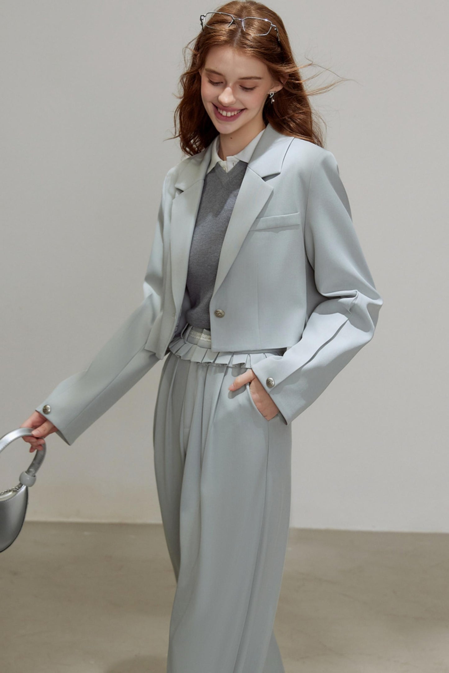 Autumn Gray Blazer Suit Set-Up